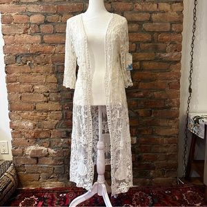 White Lace Short Sleeve Cardigan Dress